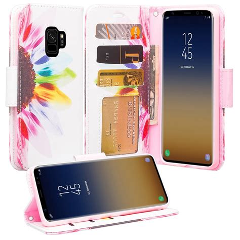 Samsung Galaxy S9 Cases, Slim Flip [Kickstand] Pu Leather Magnetic Fold Wallet Case Cover w ...