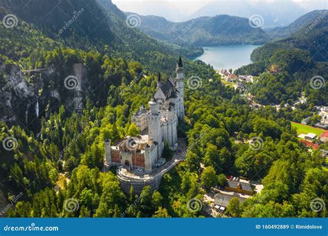 Aerial View on Neuschwanstein Castle Schwangau, Bavaria, Germany. Drone ...