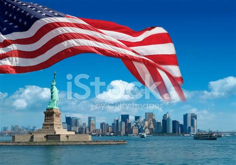 US Flag and Statue of Liberty With New York Behind Stock Photos - FreeImages.com