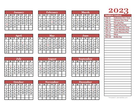 2023 Buddhist Festivals Calendar Template - Free Printable Templates