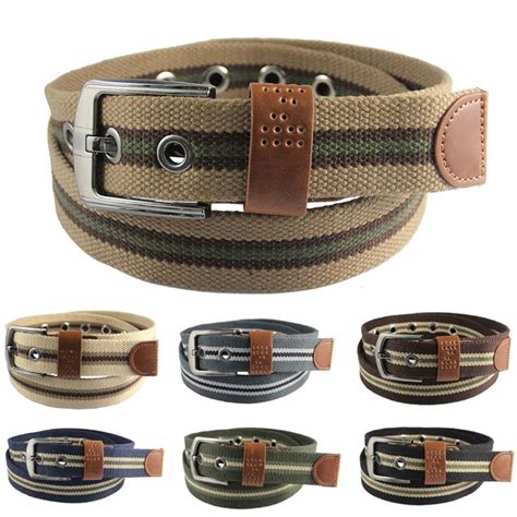 Men's Belts Striped Canvas Belt Men Waistband Waist Strap Metal Buckle Casual | Leather belts ...