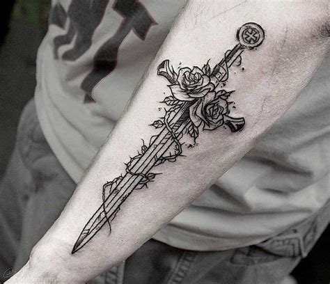 Sword and roses tattoo by Andrew - Tattoogrid.net