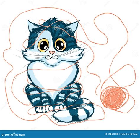 Cat Playing with Ball of Yarn Stock Vector - Illustration of cute, yarn ...