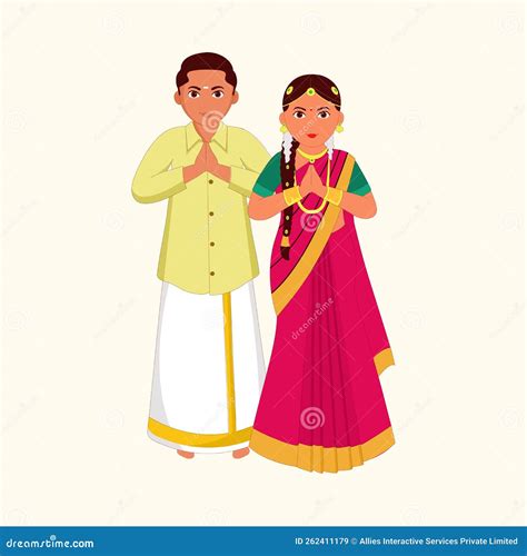 South Indian Tamil Nadu Wedding Couple Greeting Namaste in Traditional ...