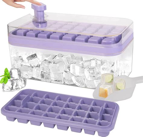 Amazon.com: Ice Cube Tray with Lid Bin and Scoop Square Ice Cubes Molds with storage box Ice ...