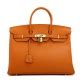 Rosaire « Beaubourg » Genuine Cowhide Full Grain Leather Top Handle Bag Padlock in Orange / Gold ...