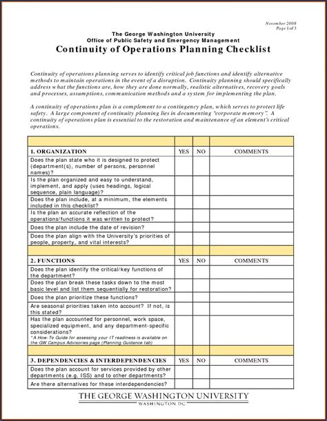 √ Free Printable Business Continuity Plan Checklist Template | Checklist Templates