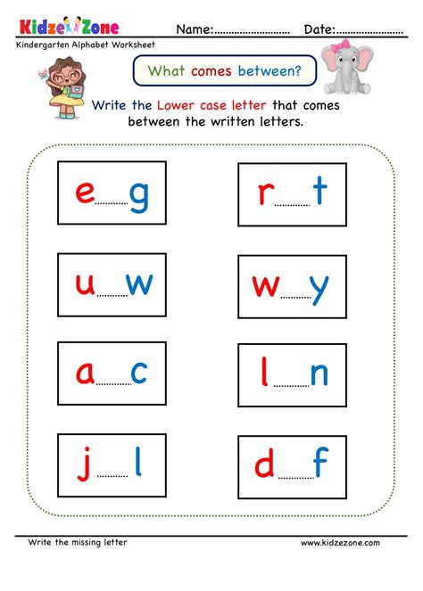 Kindergarten Missing Letter Worksheet - What Comes in Between