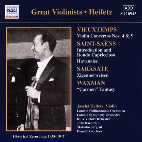 Great Violinists: Heifetz: Vieuxtemps - Violin Concertos; Saint-Saëns - Introduction & Rondo ...