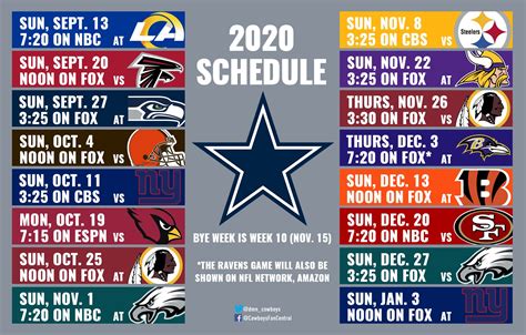 Dallas Cowboys Schedule Printable