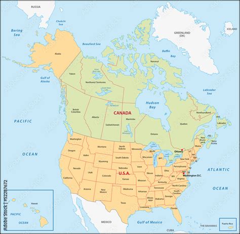 USA Canada physical map Stock Vector | Adobe Stock