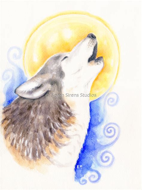 "Howling Wolf Moon Watercolor " (Original art by Seven Sirens Studios ...