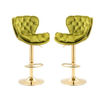 Rosdorf Park Velvet Swivel Adjustable Height Bar Stool Set Of 2 Black ...