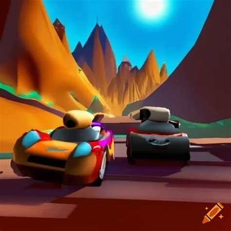 Roblox cars racing down a mountain in 1998 on Craiyon