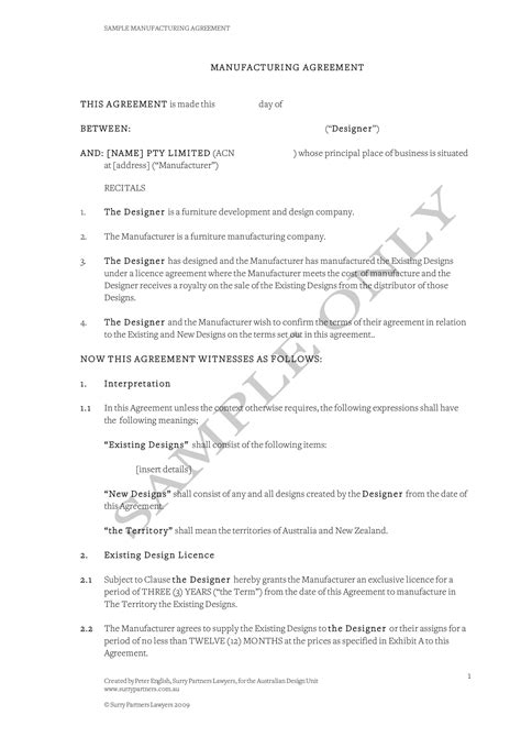 Contract Manufacturing Agreement - Examples, Format, Pdf