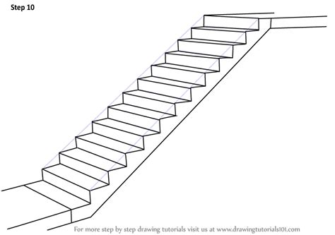 Step by Step How to Draw Staircase : DrawingTutorials101.com