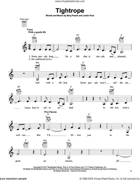 Tightrope (from The Greatest Showman) sheet music for ukulele