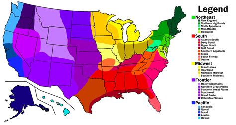 Cultural regions map of the contiguous 48 American states. V.5 ...