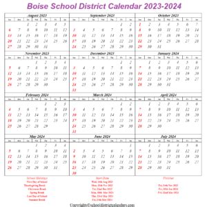 Boise School District, Idaho Calendar Holidays 2023-2024 School ...