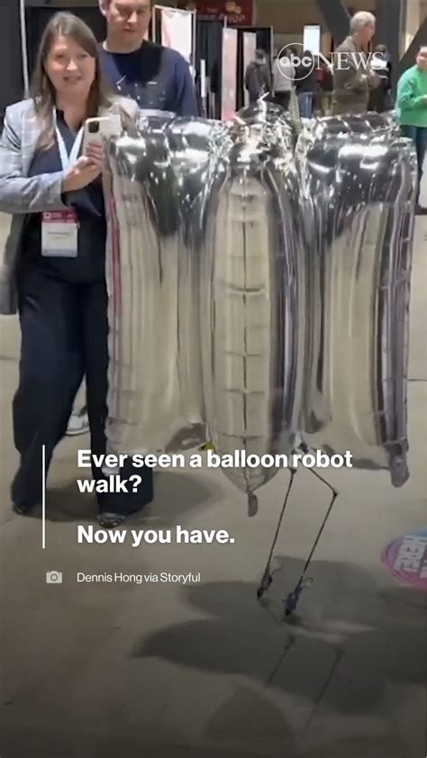 Onlookers at a tech event watched BALLU, a bipedal balloon robot walk across the room. Its ...