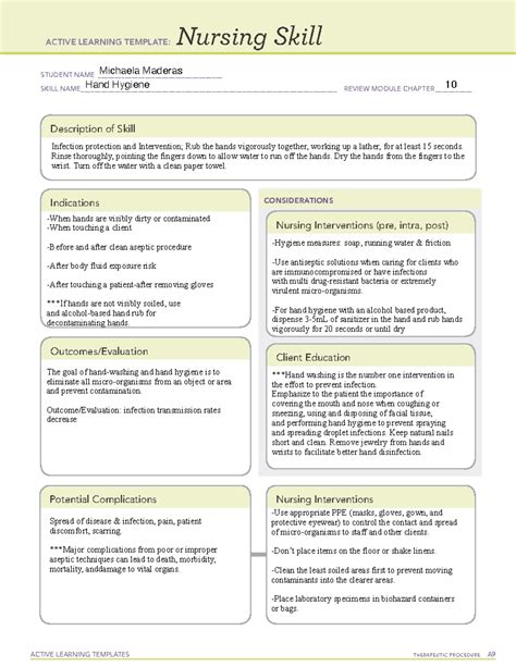 Hand Hygiene - ATI active learning template: Nursing skill - ACTIVE LEARNING TEMPLATES ...