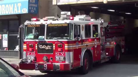 FDNY Tiller Ladder 6 + Engine 9 responding - YouTube