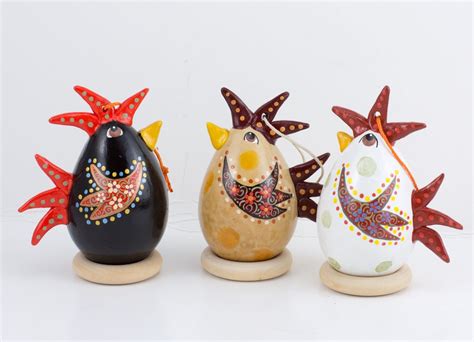 Chicken Ornament Set of 3 - Black Chicken, White Chicken, Tan Chicken, Floral Design, Christmas ...