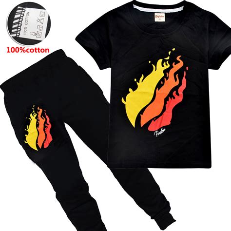 New Kids Boys PrestonPlayz T-Shirt+pants Fire Logo Inspired Preston ...