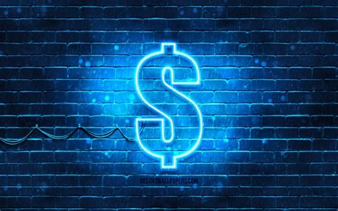 Download wallpapers Dollar blue sign, 4k, blue brickwall, Dollar sign, currency signs, Dollar ...