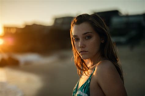 blue eyes, Chloe Bechtol, Jesse Herzog, portrait, hands on head, looking at viewer, women, face ...