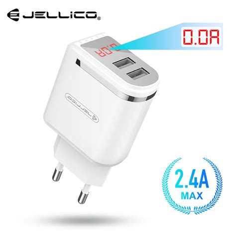 Jellico LED Display 2 USB Charger For iPhone 2.4A Fast Charging Wall Charger For Samsung Xiaomi ...