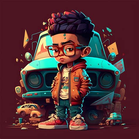 Premium Photo | Cool,trendy and funky boy cartoon character, with a ...