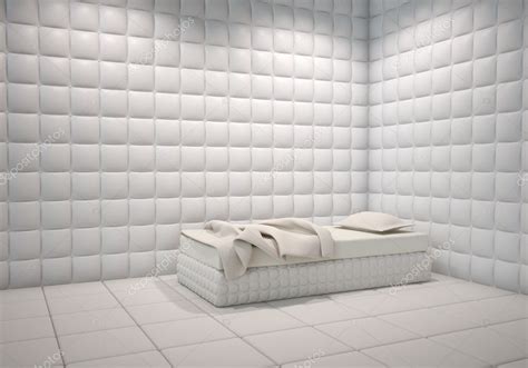 White mental hospital padded room corner with a bed | Mental hospital padded room — Stock Photo ...