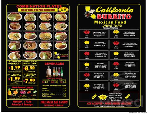 California Burrito Mexican Food menus in North Highlands, California, United States