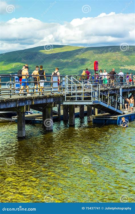 People Having Fun on a Sunny Day at the Luss Pier, Loch Lomond, Argylle and Bute, Scotland, 21 ...