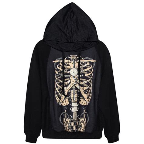 Pink Queen Black Cool Womens Robot Skeleton Printed Jumper Hoodie ...