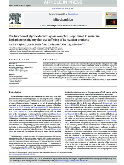 (PDF) The function of glycine decarboxylase complex is optimized to maintain high ...