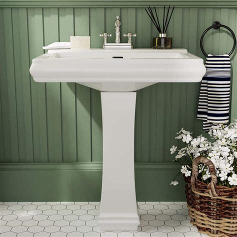 DEERVALLEY Apex White Vitreous China Rectangular Pedestal Combo Bathroom Sink in White with 4 in ...