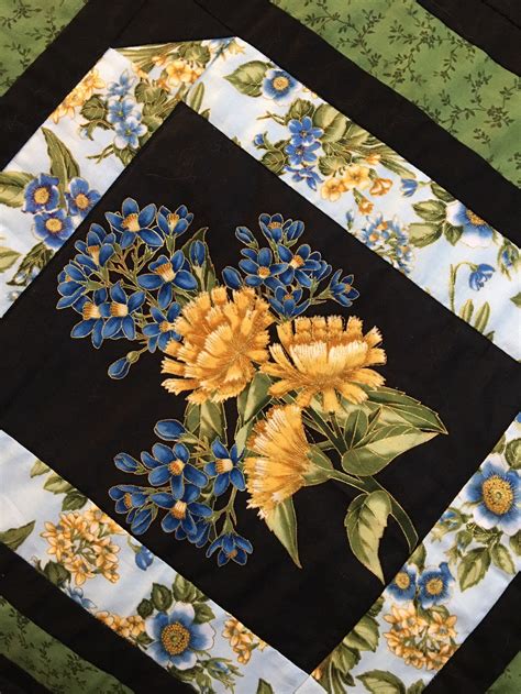 Floral Panel Quilt Yellow Flower Quilt Blue Flower Quilt - Etsy 日本