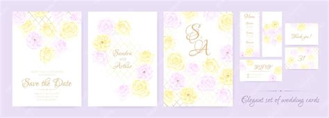 Premium Vector | Flower border in elegant watercolor wedding invitation set