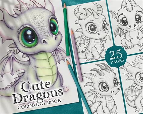 25 Cute Dragons Printable Adult Coloring Book Baby Dragon - Etsy Australia