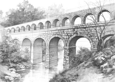 aqueduct ORIGINAL pencil drawing by Katarzyna Kmiecik / roman