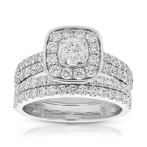 Vir Jewels - 2 cttw Diamond Wedding Engagement Ring Set 14K White Gold Bridal Style Cushion ...