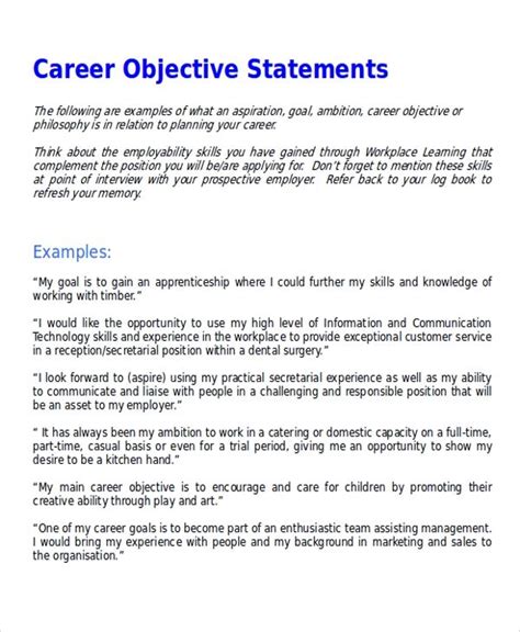 7 Sample Career Objective Statements Sample Templates | Resume objective statement examples ...