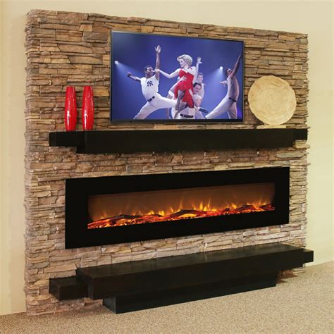 Regal Flame Erie 72 Inch Black Ventless Heater Electric Wall Mounted Fireplace - Log