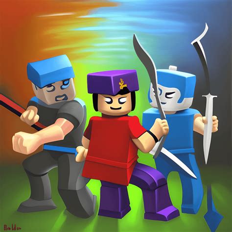 Roblox Characters Fighting with Sword Painting · Creative Fabrica