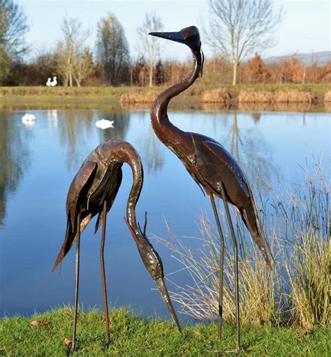 Metal Heron Garden Ornament Sculpture Art Handmade Recycled Metal Bird ...