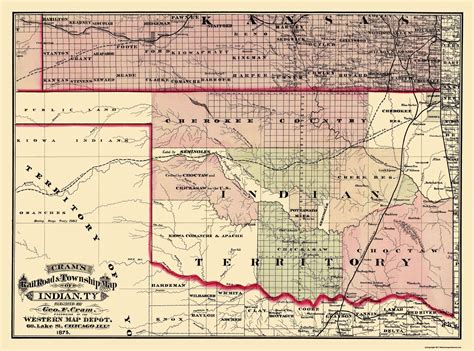 Oklahoma Indian Territory - Cram 1875 - 31 x 23 - Walmart.com - Walmart.com