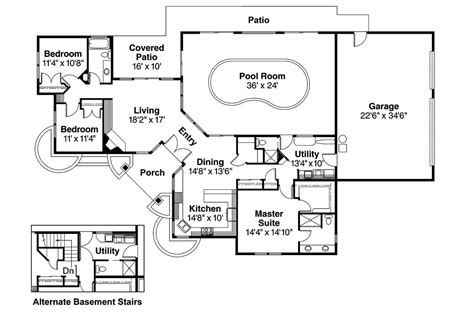 Ranch House Plan | House Plans with Indoor Pool | House Plans - Associated Designs