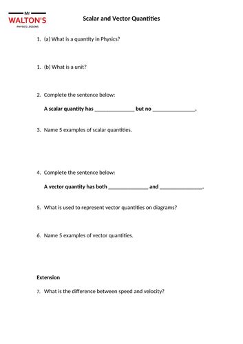 Scalar and Vector Quantities worksheet and video | Teaching Resources